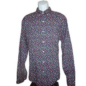 Bonobos Mens Slim XL Navy Blue Yellow Floral Print Button Down Long Sleeve Shirt